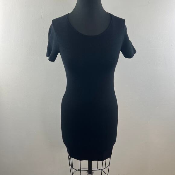 THEORY Andreeza Enchanted Black Bodycon Dress Rib Knit Round Neck Pullover Sz P - Picture 2 of 11